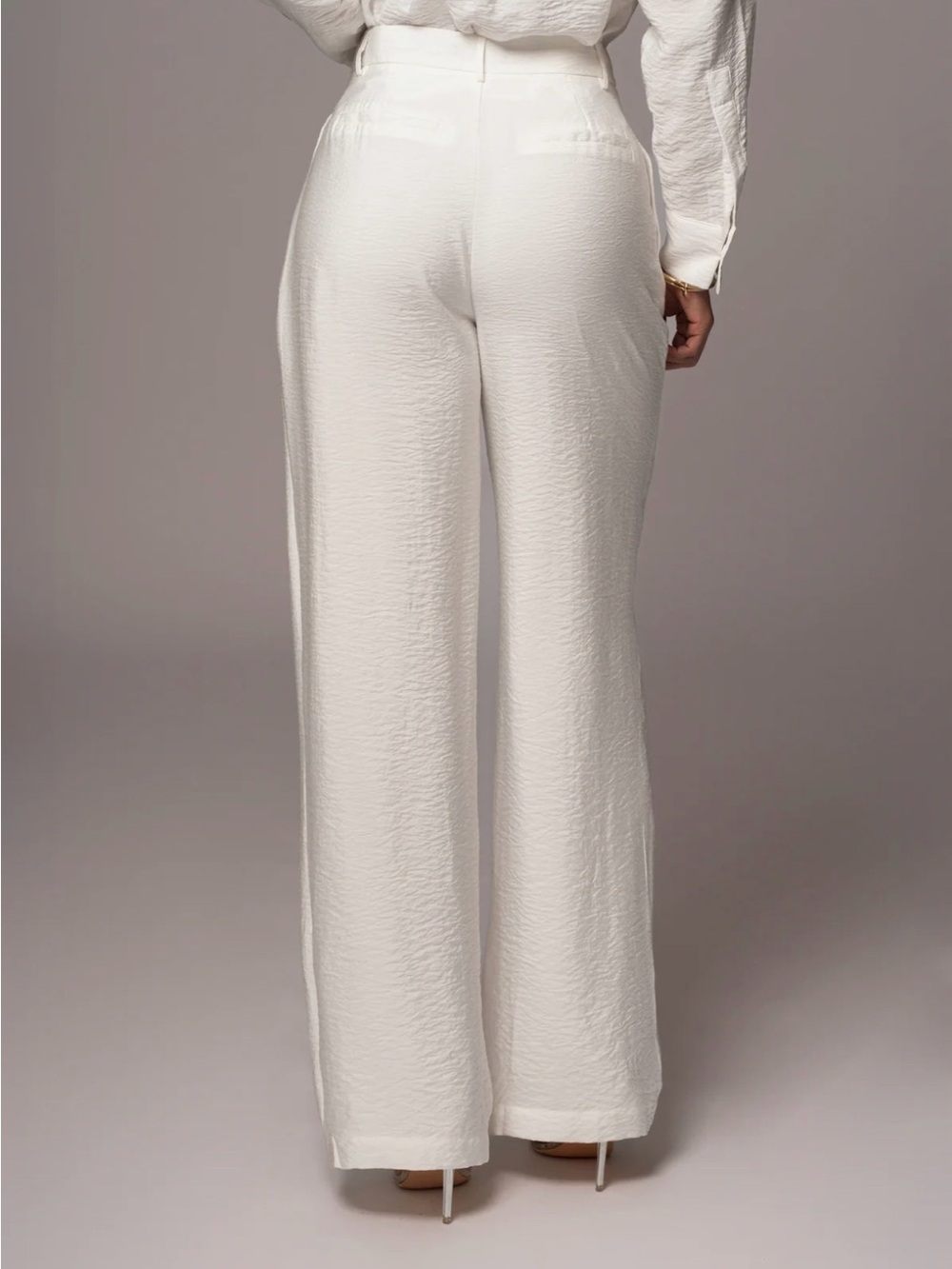 JLUXLABEL Ivory White Textured Wide-Leg High-Rise Trousers XS - Picture 4 of 5